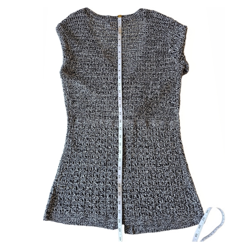 DKNY Loose Knit Deep V Neck Black White Buttoned Cardigan DKNY - Picture 14 of 16